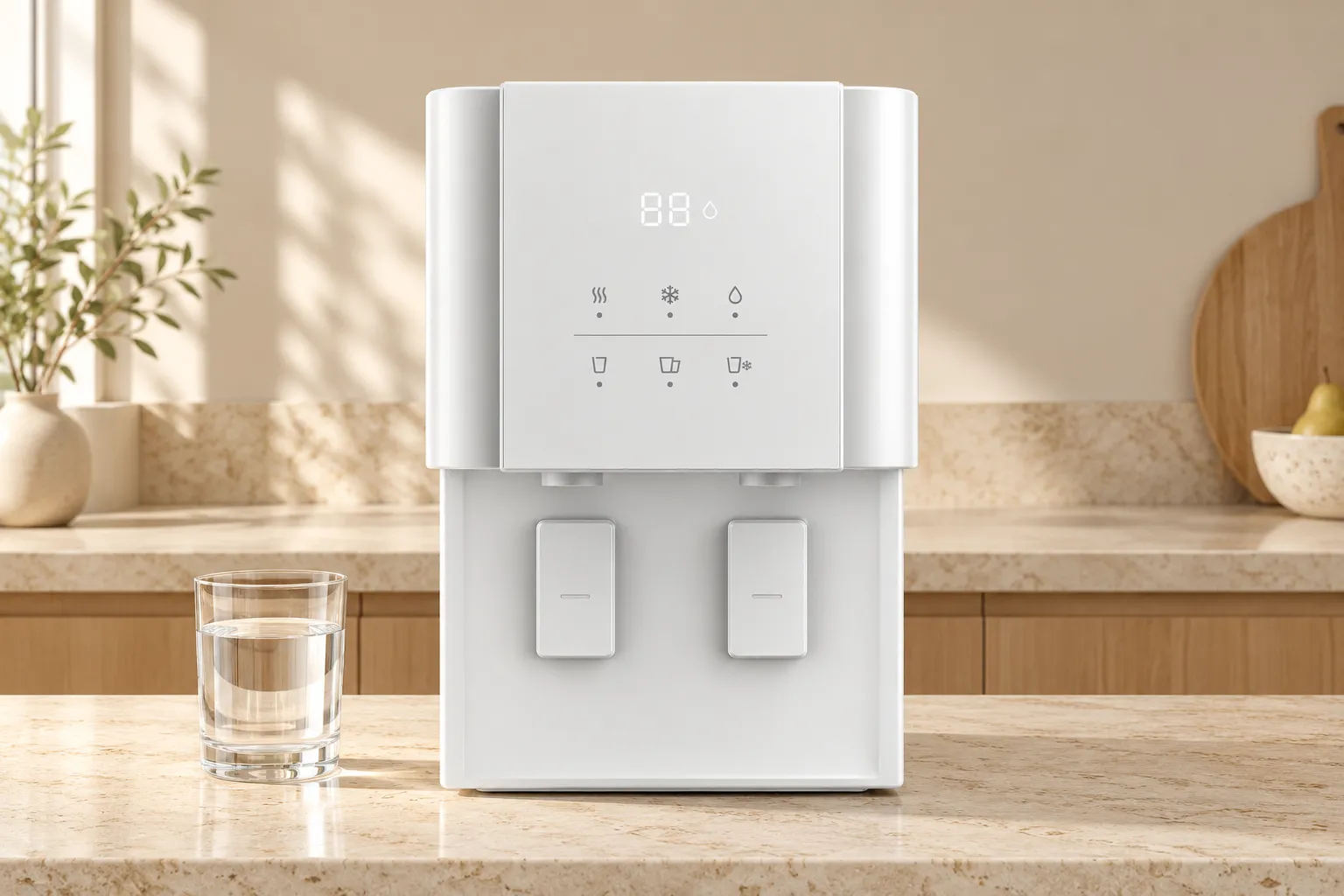 เครื่องกรองน้ำ Coway Villaem III ในห้องครัว (ภาพประกอบสร้างด้วย AI)